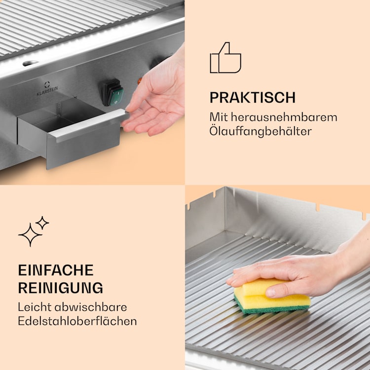 Grillmeile 4400 Elektrogrill Plancha 2x2200W Grillplatte Edelstahl Geriffelte Grillfläche | Edelstahl