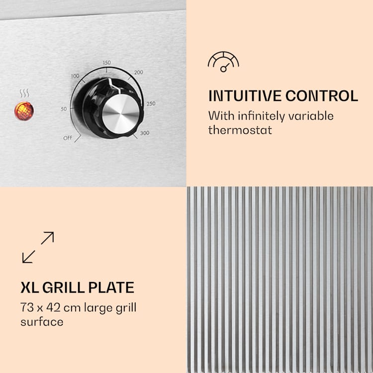 Grillmeile 4400, elektrický gril, Plancha, 2x2200W, grilovacia doska z nerezovej ocele Drážkovaná grilovacia doska | Nehrdzavejúca oceľ