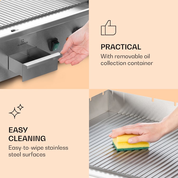 Grillmeile 4400, elektrický gril, Plancha, 2x2200W, grilovacia doska z nerezovej ocele Drážkovaná grilovacia doska | Nehrdzavejúca oceľ