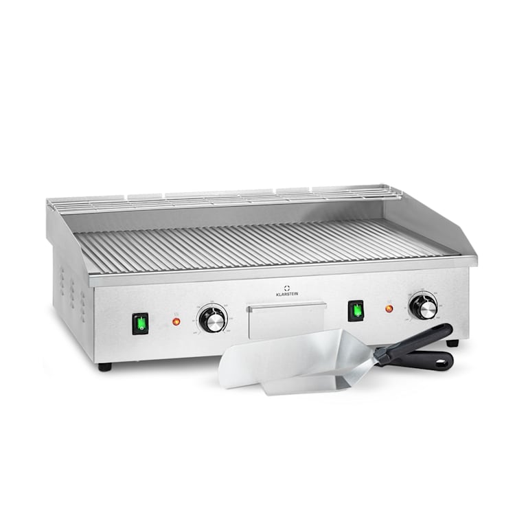 Grillmeile 4400 Elektrogrill Plancha 2x2200W Grillplatte Edelstahl Geriffelte Grillfläche | Edelstahl