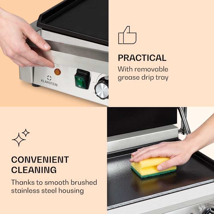 Grillexpress 3600, grill kontaktowy do panini, 2 x 1800 W, stal nierdzewna, żeliwo Gładka płyta grillowa | Stal nierdzewna