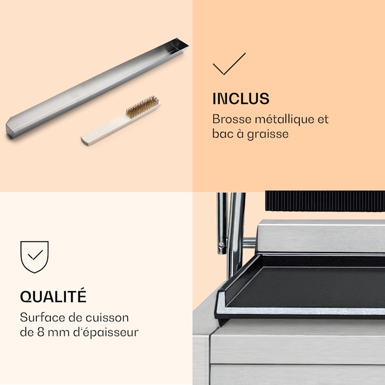 Grillexpress 3600 contactgrill paninimaker 2x1800W roestvrij staal gietijzer Glad en geribbeld grilloppervlak | Roestvrij Staal