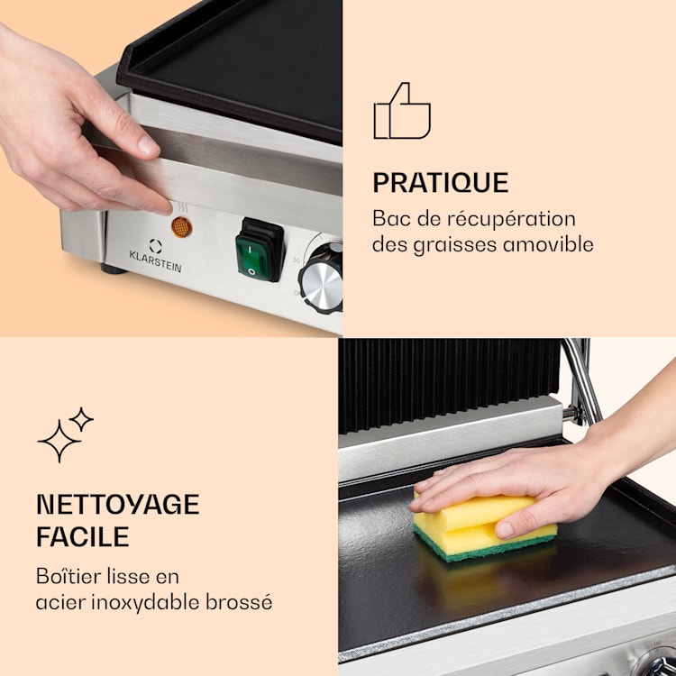 Grillexpress 3600 contactgrill paninimaker 2x1800W roestvrij staal gietijzer Glad en geribbeld grilloppervlak | Roestvrij Staal