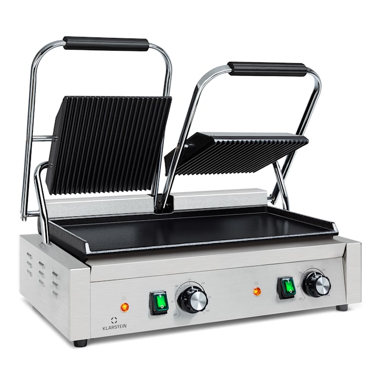 Grillexpress 3600 contactgrill paninimaker 2x1800W roestvrij staal gietijzer Glad en geribbeld grilloppervlak | Roestvrij Staal