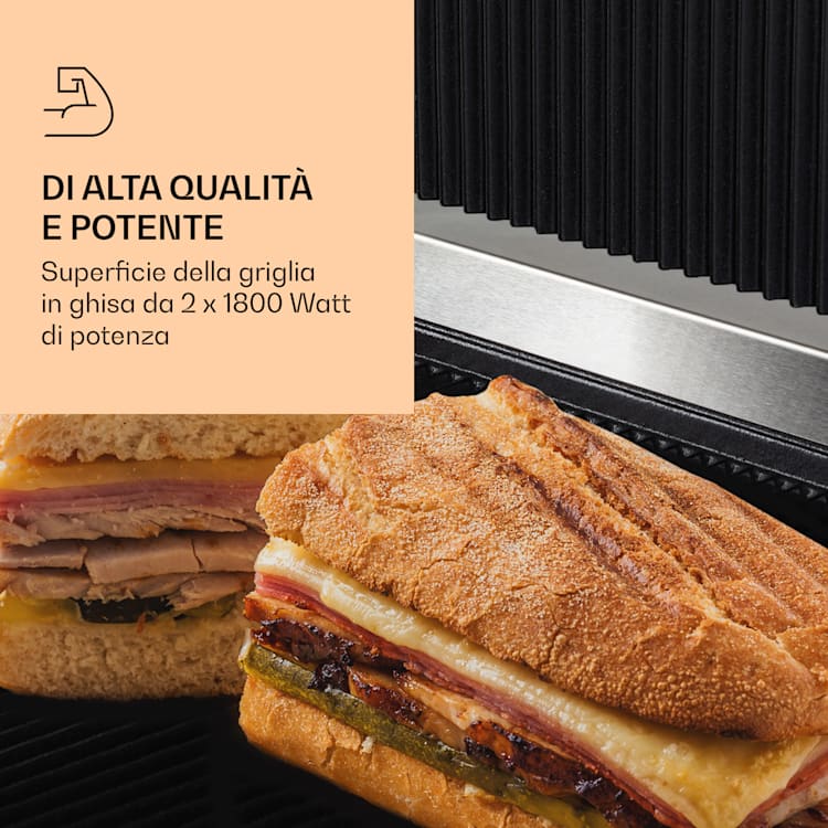 Griglia a contatto Tostapane Grillexpress 3600 2x1800W in acciaio inossidabile in ghisa Superficie per grigliare scanalata | Acciaio inox