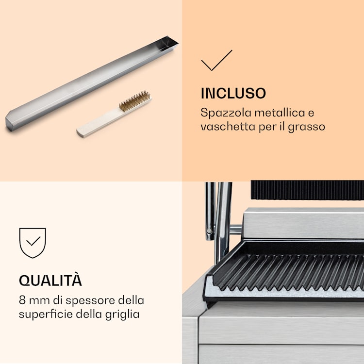 Griglia a contatto Tostapane Grillexpress 3600 2x1800W in acciaio inossidabile in ghisa Superficie per grigliare scanalata | Acciaio inox