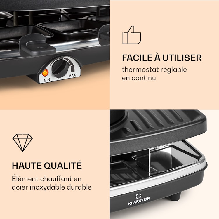 Entrecôte 2 en 1 Appareil à raclette et fondue en pierre naturelle 1100W 8 personnes Dessous de plat
