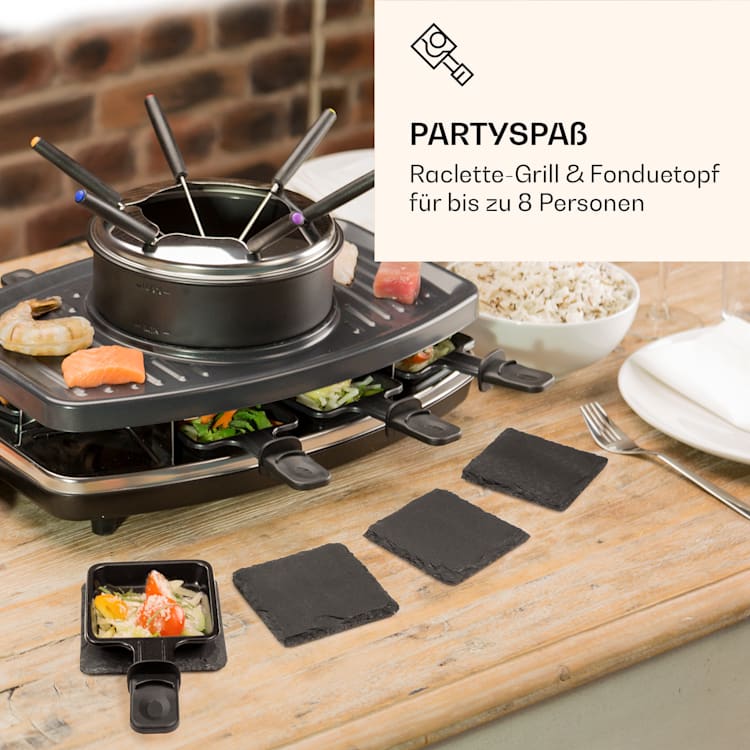 Entrecote 2 v 1, Raclette gril a fondue, Prírodný kameň, 1100W, 8 osôb, Podložky