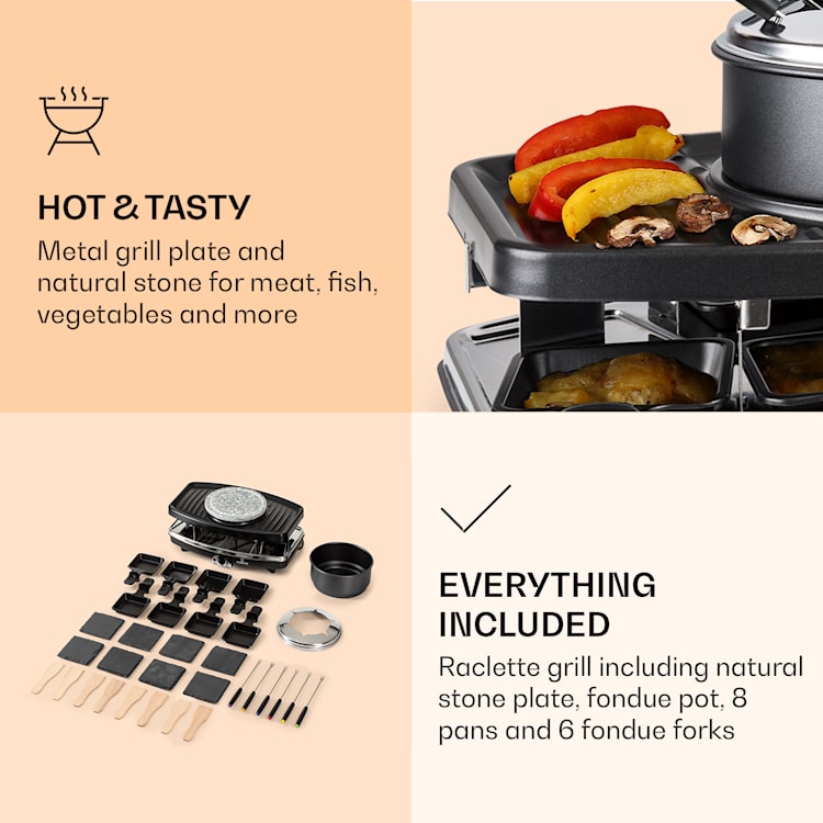 Entrecote 2 v 1, Raclette gril a fondue, Prírodný kameň, 1100W, 8 osôb, Podložky