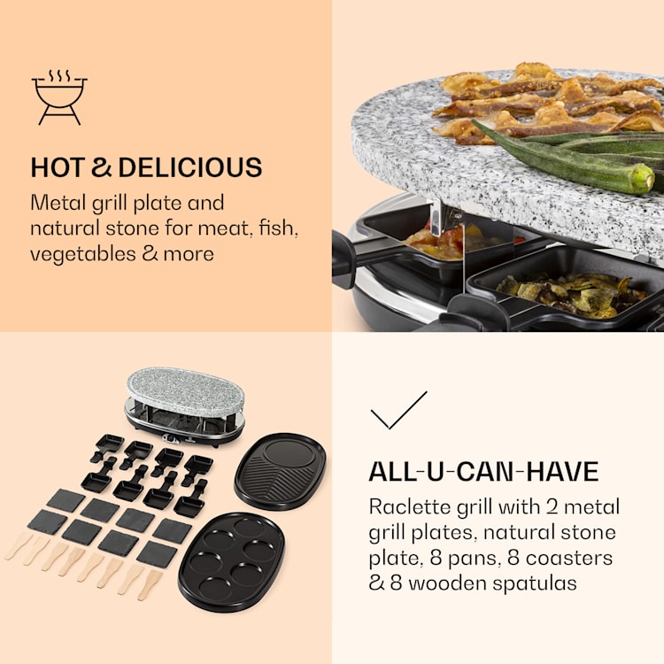 All-U-Can-Grill Appareil à raclette avec accessoires 4-en-1 pour 8 personnes