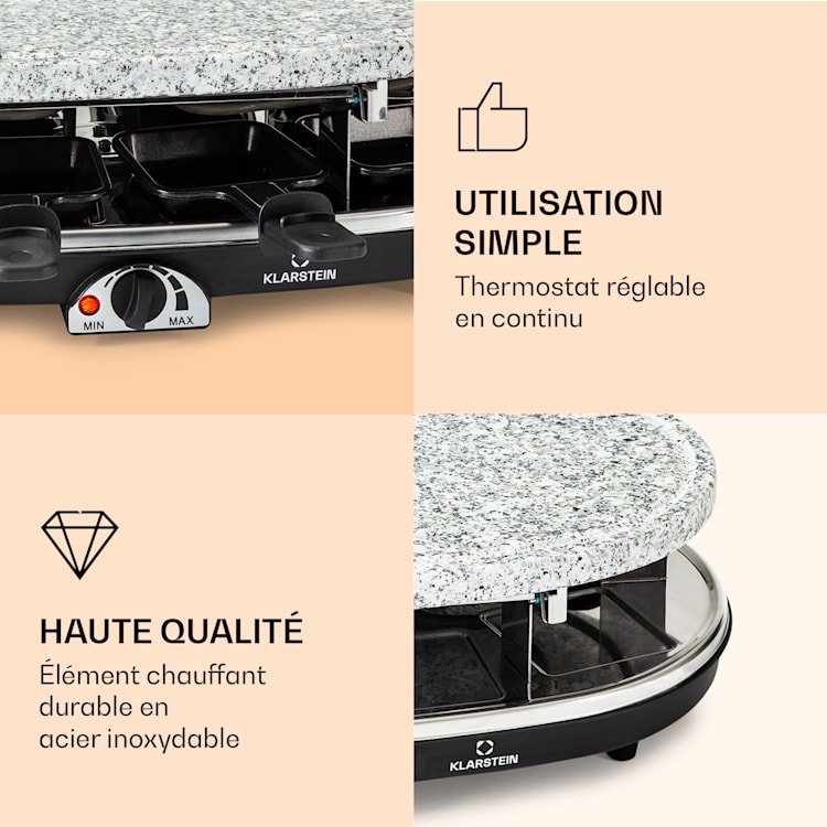 Steaklette Appareil à raclette avec accessoires pour 8 personnes