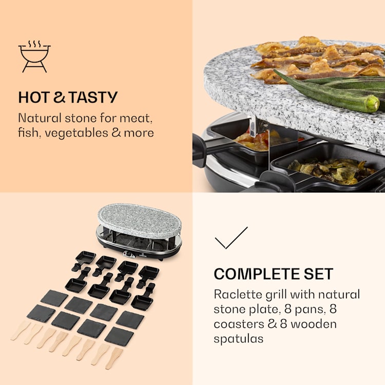 Steaklette, grill raclette, grill elektryczny, z akcesoriami, 8 osób
