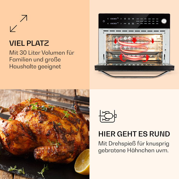 Vigor Air Heißluftfritteuse 1800 W 30 Liter 18 Programme Schwarz