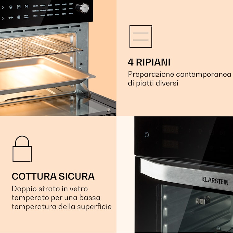 Vigor Air - Friggitrice ad aria calda, 1800 W, 30 litri, 18 programmi, calore dall'alto e dal basso Nero
