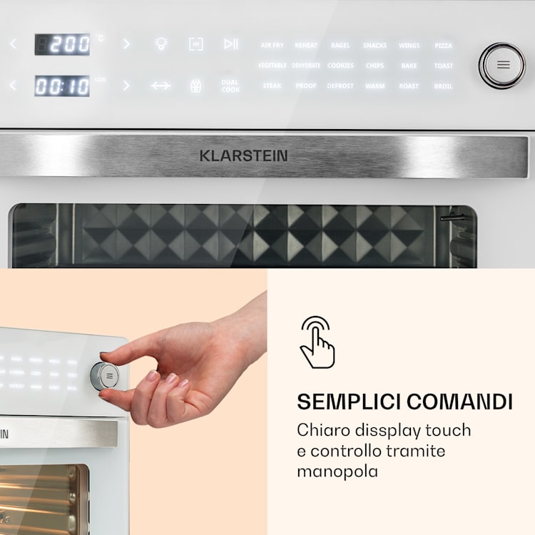 Vigor Air - Friggitrice ad aria calda, 1800 W, 30 litri, 18 programmi, calore dall'alto e dal basso Bianco