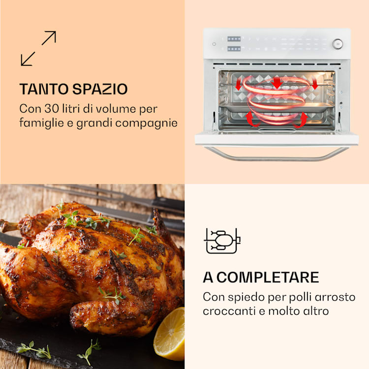 Vigor Air - Friggitrice ad aria calda, 1800 W, 30 litri, 18 programmi, calore dall'alto e dal basso Bianco