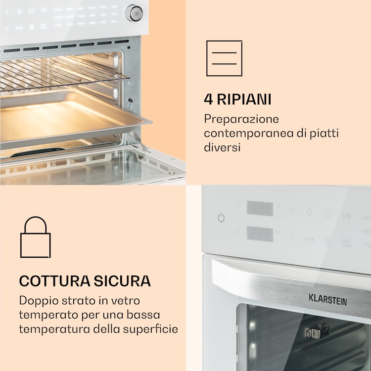 Vigor Air - Friggitrice ad aria calda, 1800 W, 30 litri, 18 programmi, calore dall'alto e dal basso Bianco