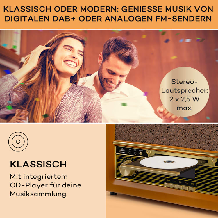Belle Epoque 1906 DAB Retro-Stereoanlage DAB/UKW-Radio MP3 BT Holz