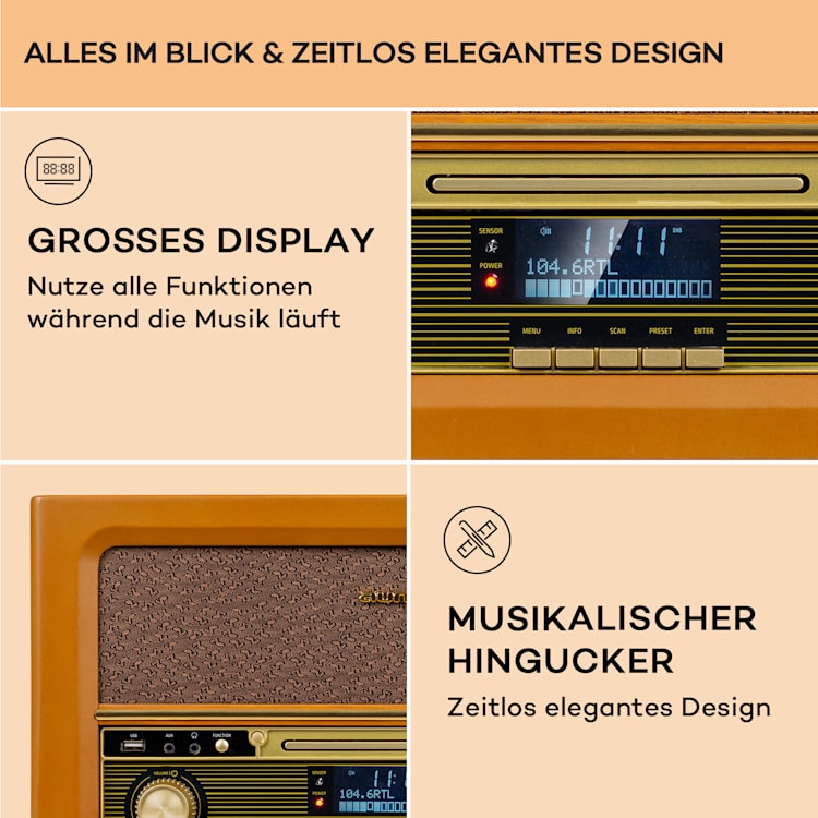 Belle Epoque 1906 DAB Retro-Stereoanlage DAB/UKW-Radio MP3 BT Holz