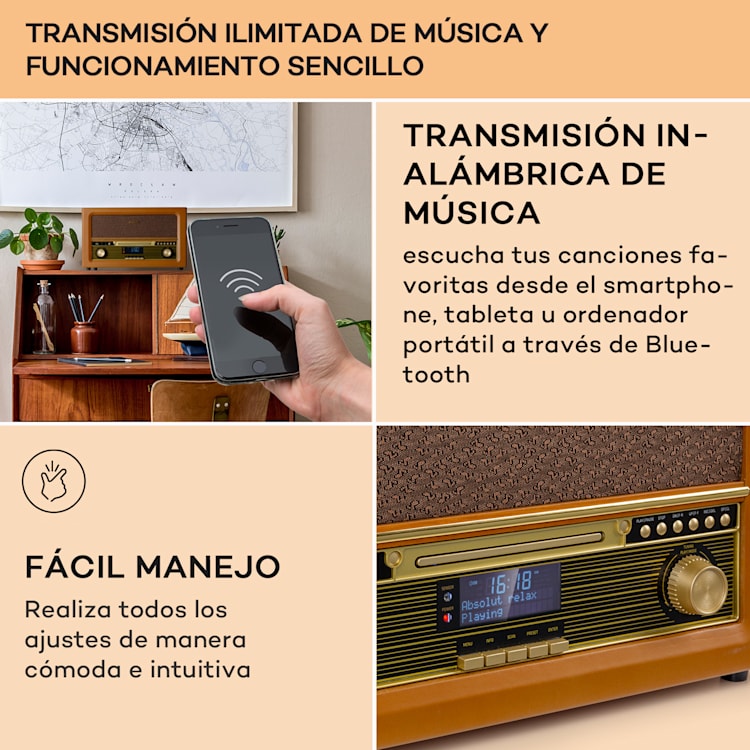 Belle Epoque 1906 DAB Retro Stereo Radio DAB Radio FM Radio Reproducción MP3 BT madera
