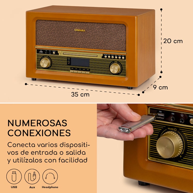 Belle Epoque 1906 DAB Retro Stereo Radio DAB Radio FM Radio Reproducción MP3 BT madera