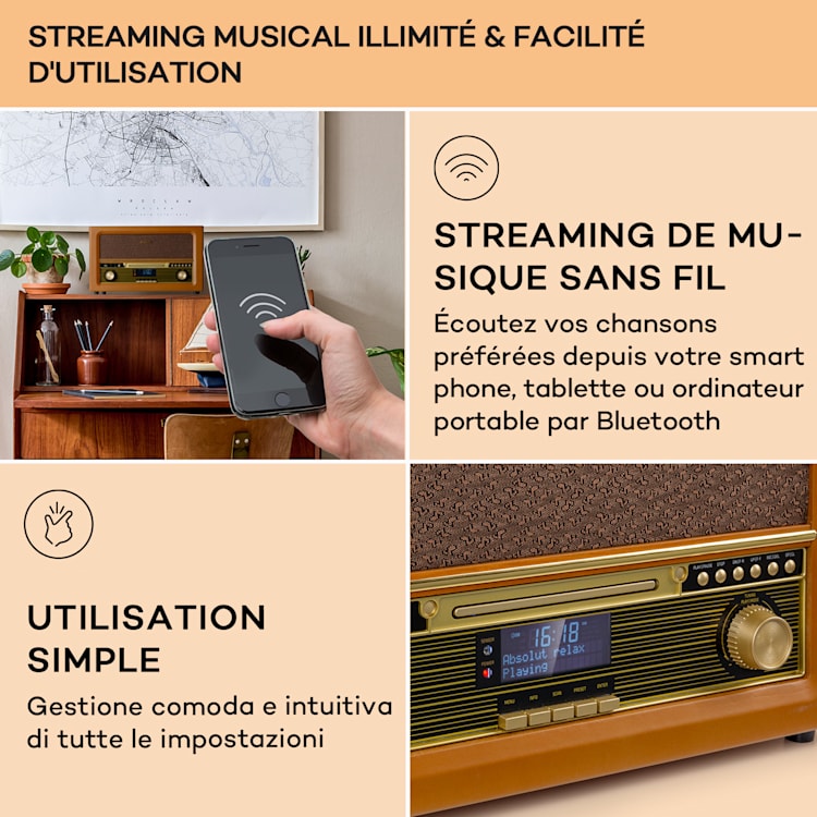 Belle Epoque 1906 DAB retro stereo-installatie radio DAB FM mp3 weergave BT hout