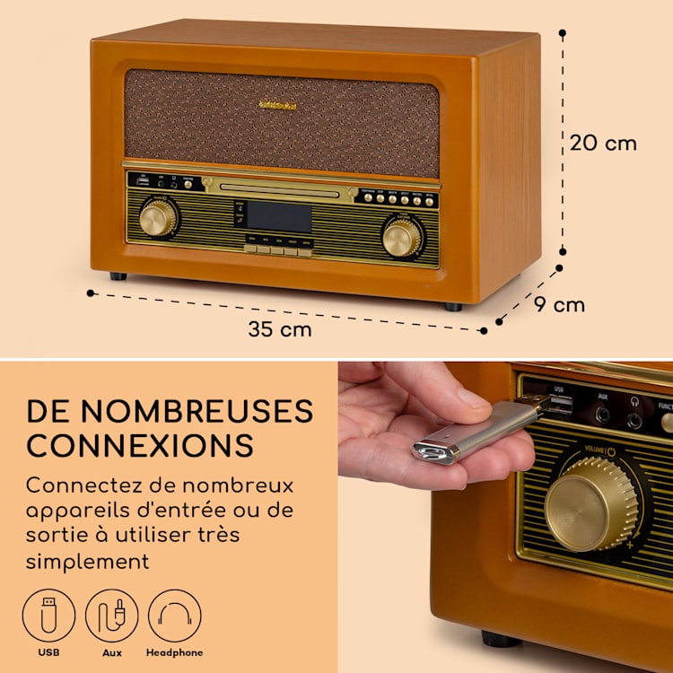 Belle Epoque 1906 DAB retro stereo-installatie radio DAB FM mp3 weergave BT hout