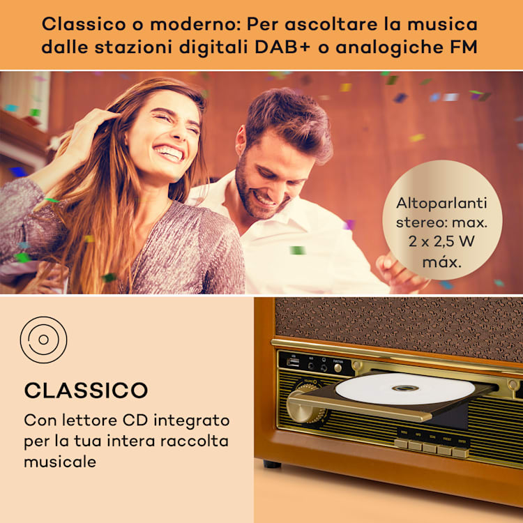 Belle Epoque 1906 DAB - Impianto stereo rétro, radio, radio DAB, radio FM, riproduzione MP3, BT Di legno