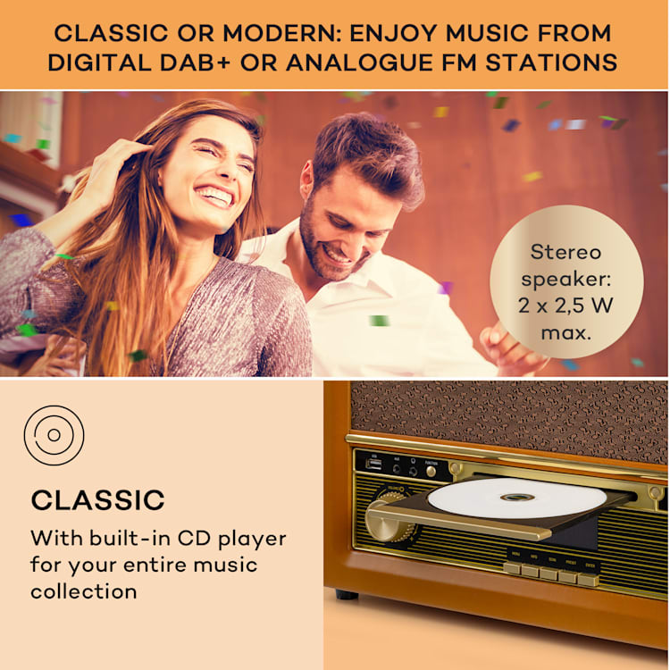 Belle Epoque 1906 Retro-stereoanläggning Radio DAB-radio VHF-radio MP3-uppspelning BT trä