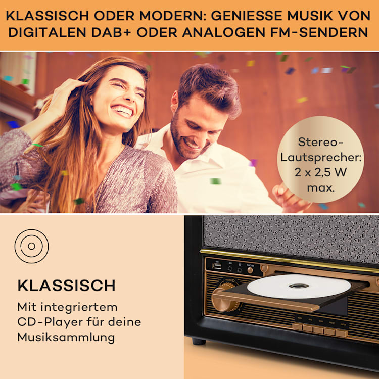 Belle Epoque 1906 DAB Retro-Stereoanlage DAB/UKW-Radio MP3 BT Schwarz