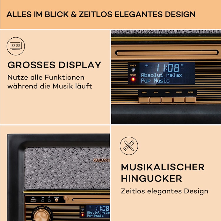 Belle Epoque 1906 DAB Retro-Stereoanlage DAB/UKW-Radio MP3 BT Schwarz