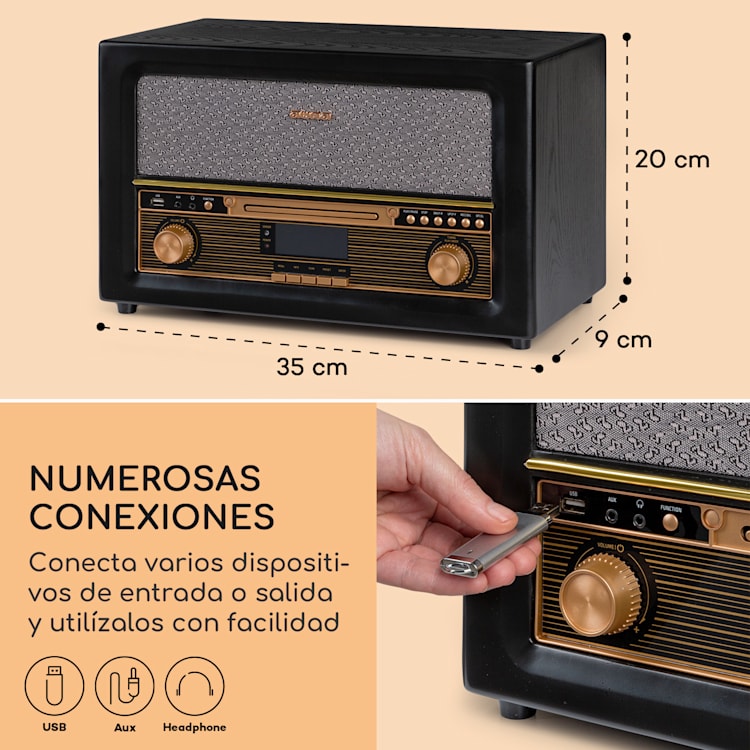 Belle Epoque 1906 DAB Retro Stereo Radio DAB Radio FM Radio Reproducción MP3 BT Negro