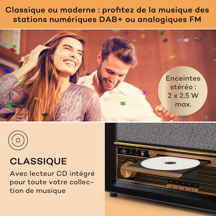 Chaîne stéréo rétro Belle Epoque 1906 DAB Radio DAB FM Lecture MP3 BT Noir