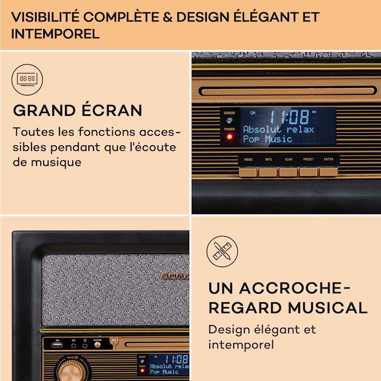 Chaîne stéréo rétro Belle Epoque 1906 DAB Radio DAB FM Lecture MP3 BT Noir