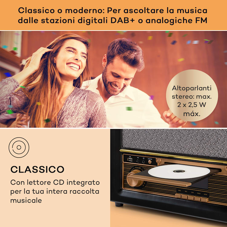 Belle Epoque 1906 DAB - Impianto stereo rétro, radio, radio DAB, radio FM, riproduzione MP3, BT Nero