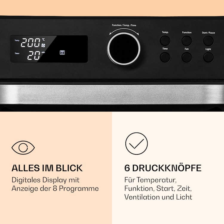 Prime Air Heißluftfritteuse 1500W 23l Timer 8 Programme Schwarz
