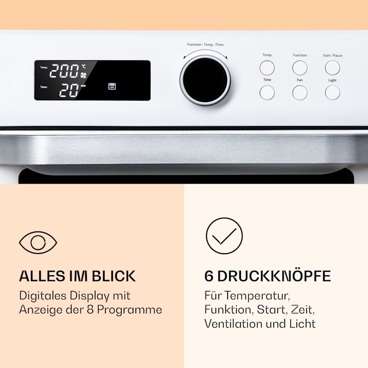 Prime Air Heißluftfritteuse 1500W 23l Timer 8 Programme Weiß