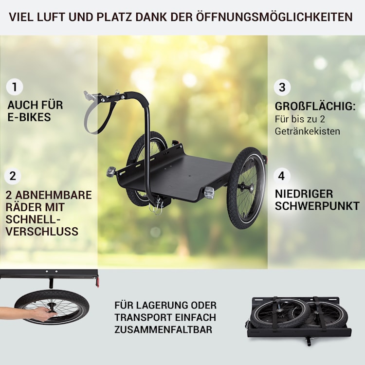 Companion Travel Lastenanhänger 40kg Fahrradanhänger Handwagen 16" Multiplexschale schwarz/holz Standard | Schwarzes Holz
