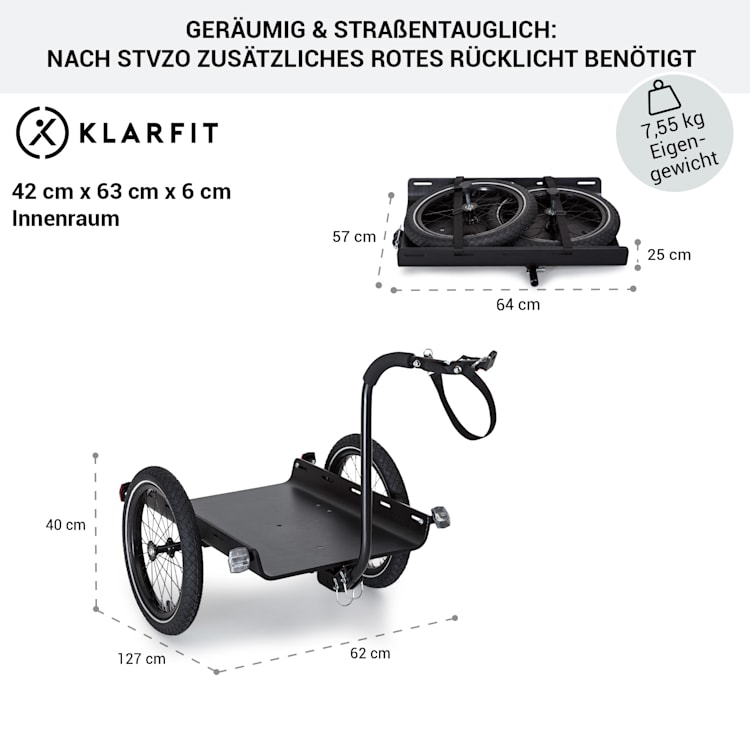 Companion Travel Lastenanhänger 40kg Fahrradanhänger Handwagen 16" Multiplexschale schwarz/holz Standard | Schwarzes Holz
