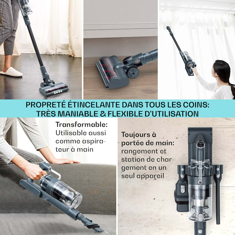 LARMA Aspirateur sans fil sans sac sur batterie 45 min max. d'autonomie LED Gris