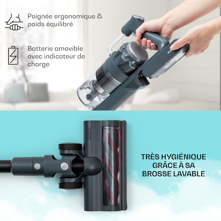 LARMA Aspirateur sans fil sans sac sur batterie 45 min max. d'autonomie LED Gris