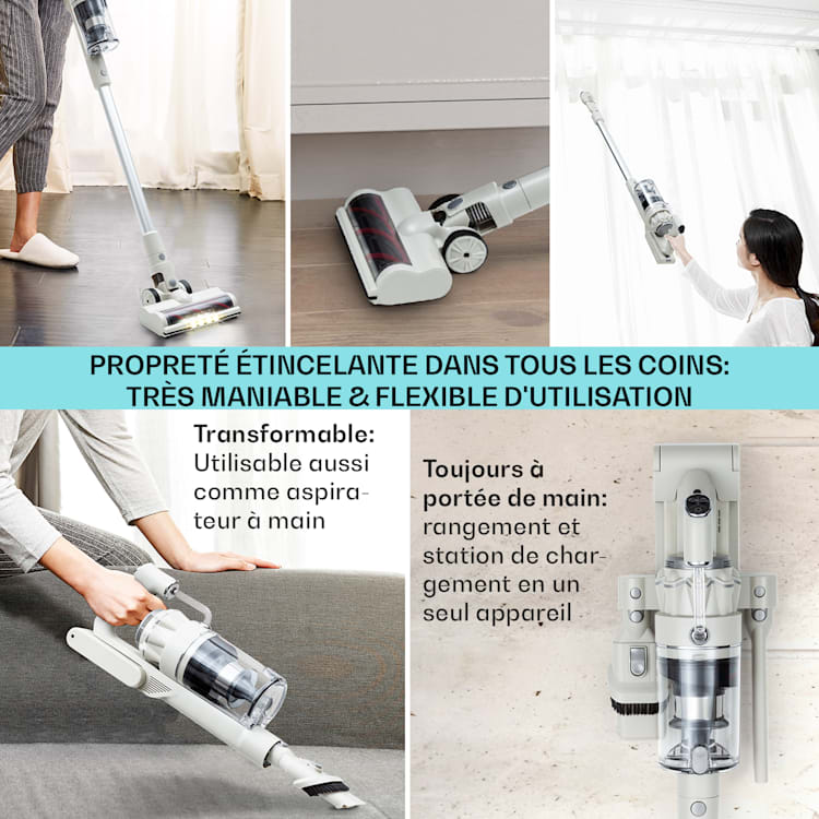 LARMA Aspirateur sans fil sans sac sur batterie 45 min max. d'autonomie LED Sable