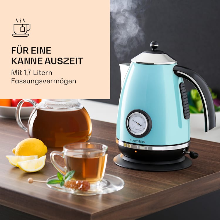Aquavita Chalet Wasserkocher 1,7 Liter 2200 Watt Temperaturanzeige Edelstahl Pastellblau