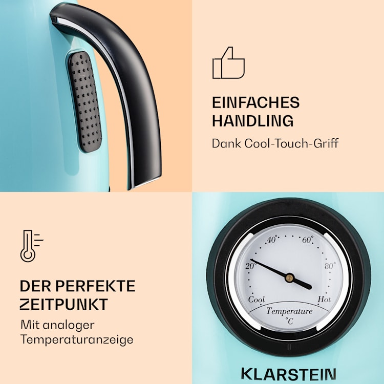 Aquavita Chalet Wasserkocher 1,7 Liter 2200 Watt Temperaturanzeige Edelstahl Pastellblau