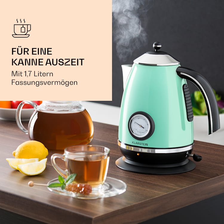 Aquavita Chalet Wasserkocher 1,7 Liter 2200 Watt Temperaturanzeige Edelstahl Pastellgrün