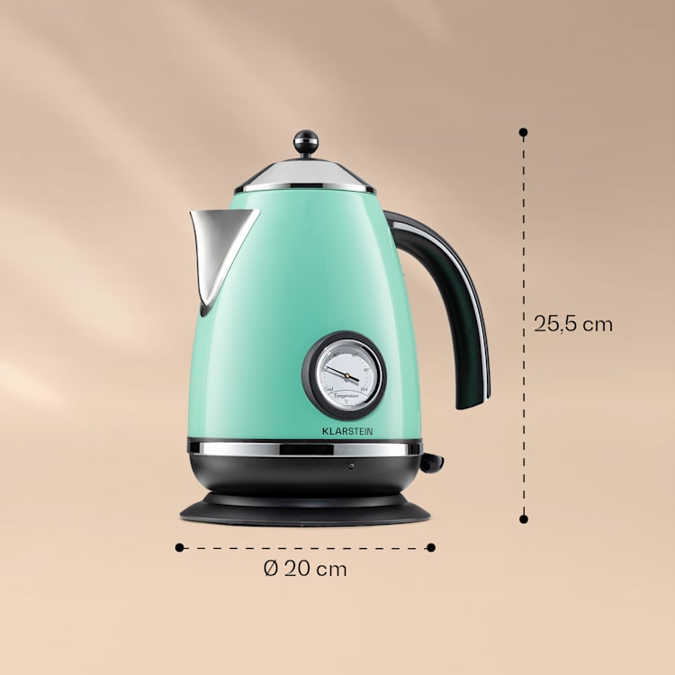 Aquavita Chalet Wasserkocher 1,7 Liter 2200 Watt Temperaturanzeige Edelstahl Pastellgrün