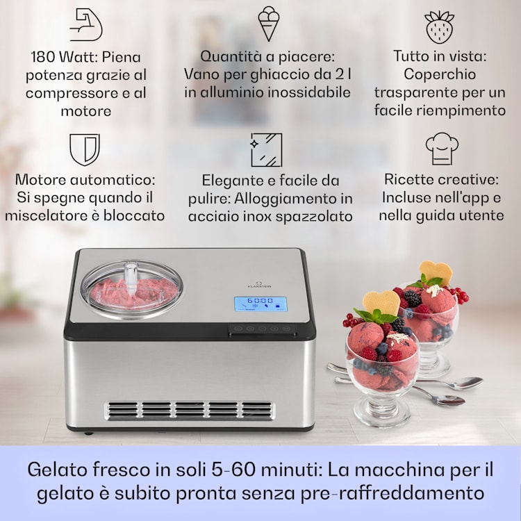 Dolce Bacio Smart Gelatiera Yogurtiera Compressore 2 litri WiFi Sistema touch Acciaio inox