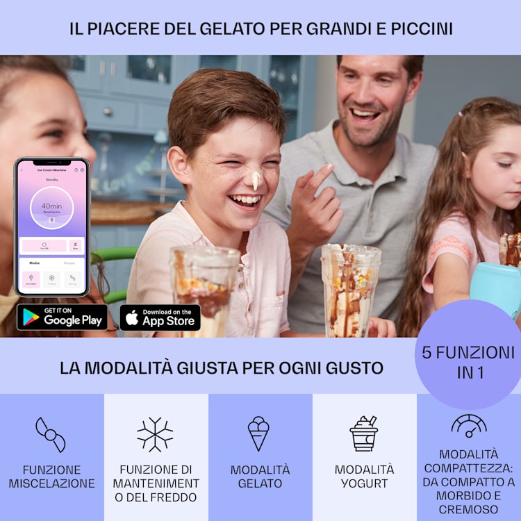Dolce Bacio Smart Gelatiera Yogurtiera Compressore 2 litri WiFi Sistema touch Acciaio inox