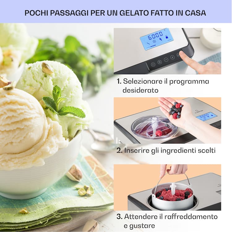 Dolce Bacio Smart Gelatiera Yogurtiera Compressore 2 litri WiFi Sistema touch Acciaio inox