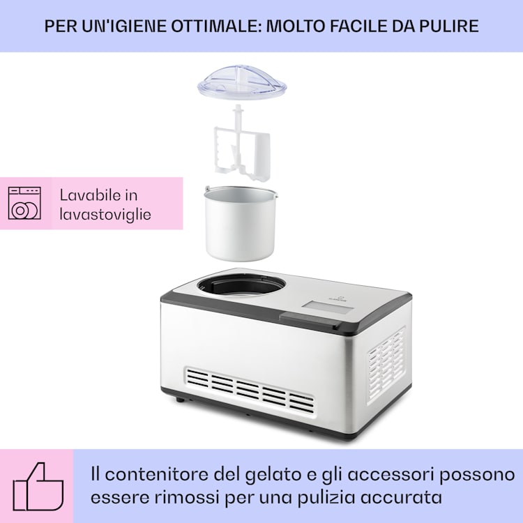 Dolce Bacio Smart Gelatiera Yogurtiera Compressore 2 litri WiFi Sistema touch Acciaio inox